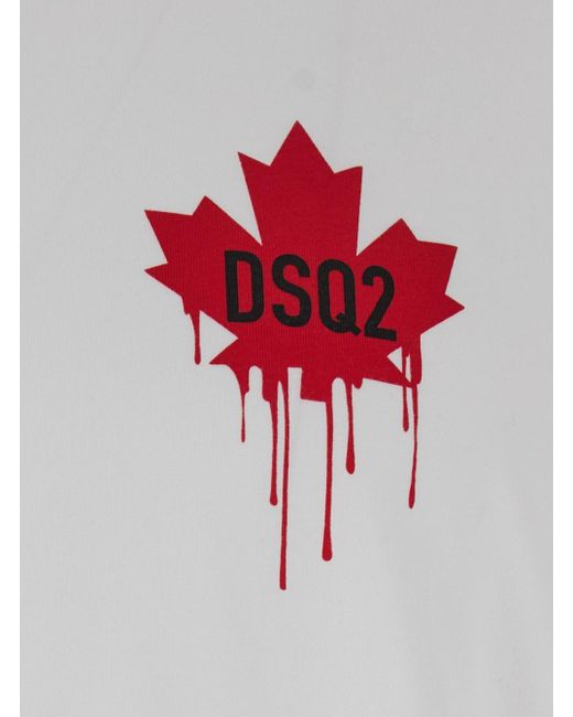 DSquared² White T-Shirt With Dripping Maple Print for men