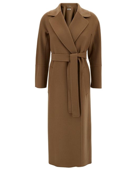 Max Mara Natural 'elisa' Double-breasted Coat With Matching Belt In Wool