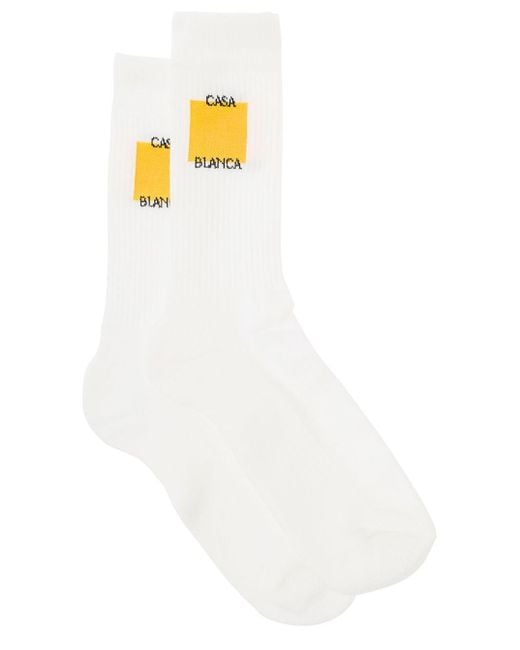 Casablancabrand White High Socks With Logo Print for men