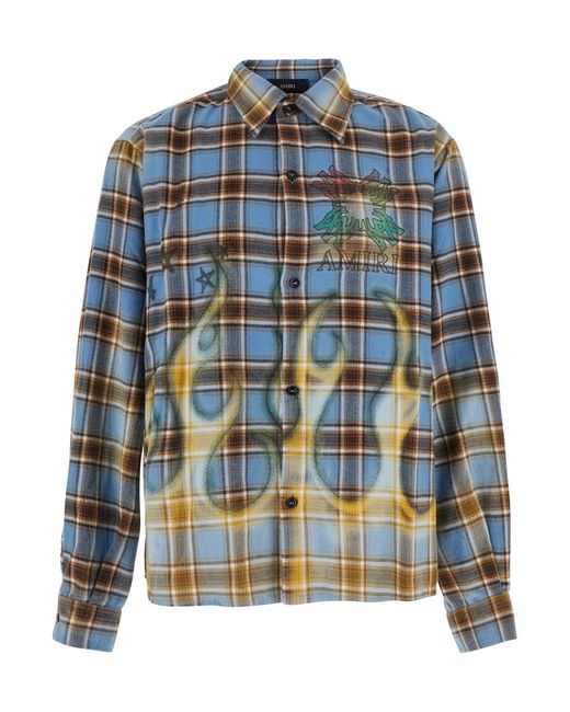 Amiri Blue Shirt With All-Over Stripe Motif And Logo On The Fron for men