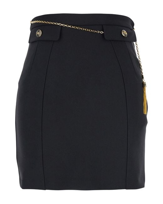 Elisabetta Franchi Black Skirt With Metallic Pendant And Patch Pockets