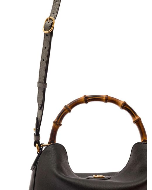 Gucci Black 'Medium Diana' Shoulder Bag With Bamboo Handle And D