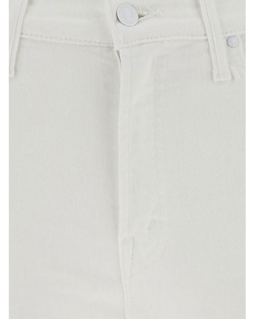 Mother White Cropped Jeans With Flared Bottom In Cotton Blend Denim Woman