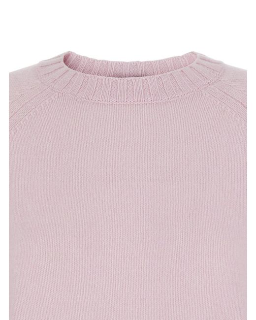 Allude Pink Crew Neck Sweater With Ribbed Design