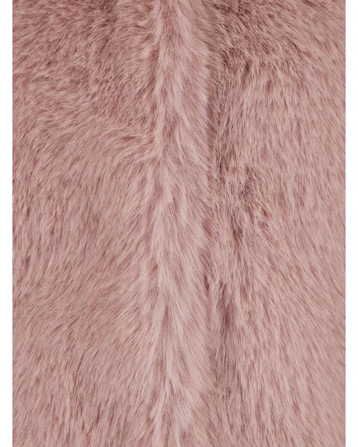 Le Plain Pink Crewneck Fur Jacket With Concealed Front Closure