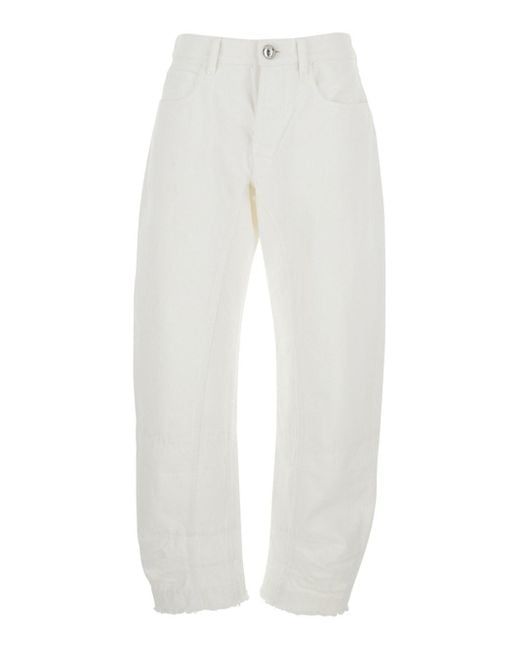 Jil Sander White Jeans With Logo Patch On The Rear And Fringed Hem