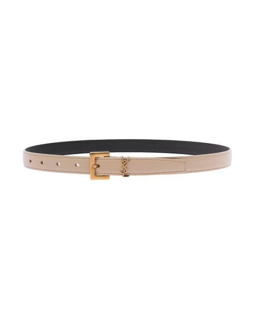 Saint Laurent White Ysl Leather Belt With Logo Buckle Woman
