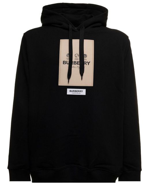 Burberry Black Cotton Hoodie With Logo Label Man for men