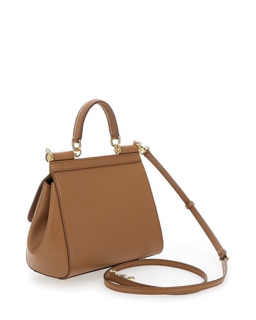 Dolce & Gabbana Brown 'Sicily Medium' Handbag With Adjustable And Removable Shoulder Strap And Logo Plaque On The Front