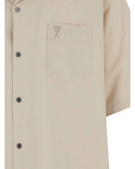 AMI White Bowling Shirt With Adc Embroidery for men