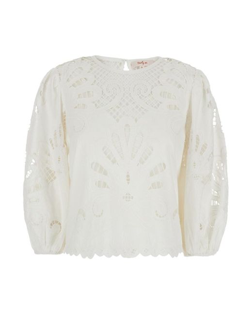Blusa 'Bali' Con Ricami All-Over E Design Semi Trasparente di Rene' Derhy in White