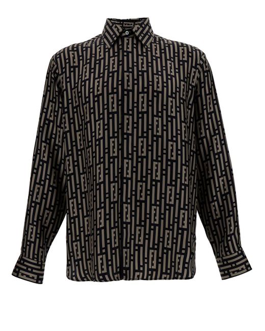 Fendi Black And Shirt With Ff Macro Print for men
