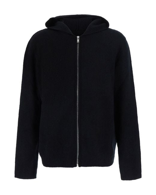 Rick Owens Black Hooded Sweatshirt With Fixed Hood And Front Zip Closu for men