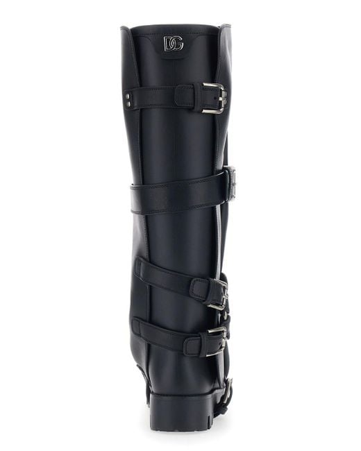 Dolce & Gabbana Black Ankle Boots With Adjustable Buckle Straps And Lo