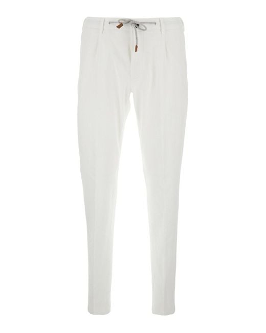 Eleventy White Pants With Elastic Drawstring Waist And Tapered Leg for men