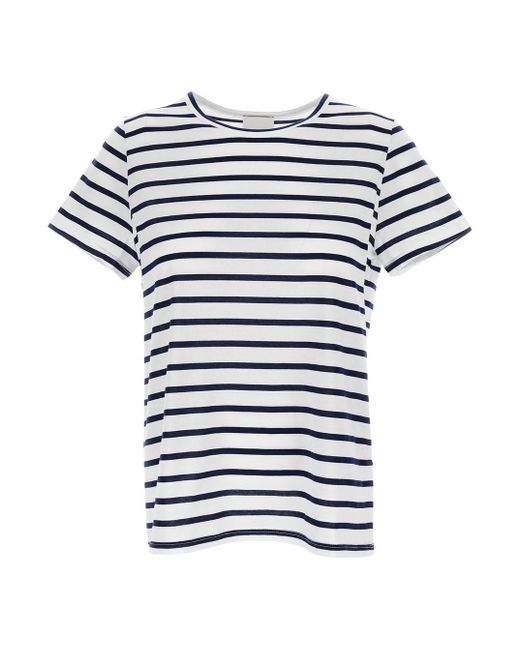 Allude White Striped Crewneck T-Shirt