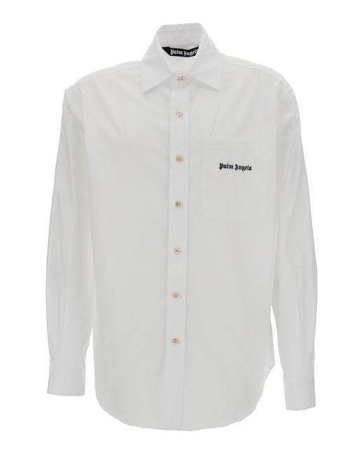 Palm Angels White Shirt With Embroidered Logo for men