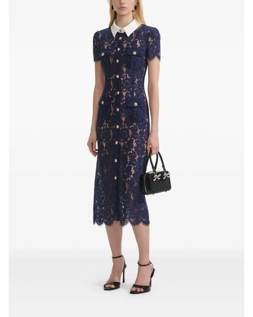 knee length dresses for ladies Burgundy Lace Collared Midi Dress – self-portrait-US main image 0