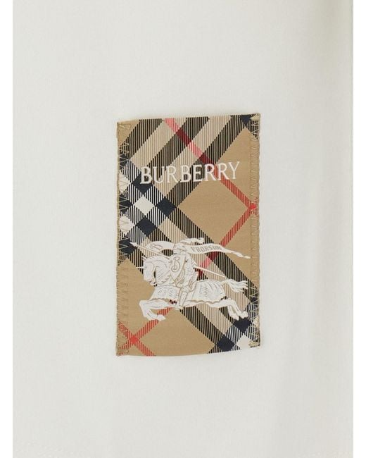 Burberry White T-Shirt With Logo Patch With Check Motif On The Front for men