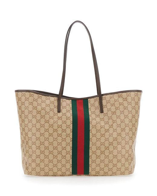 Gucci Natural 'Essence' Tote Bag With Maxi Web Stripe And Automatic Butt