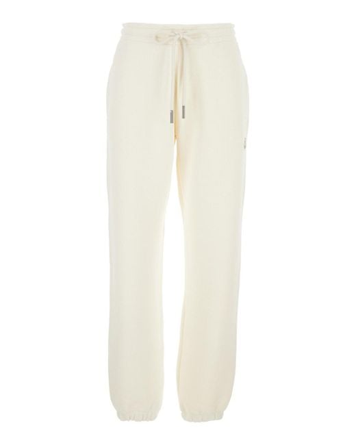 Pantalone Con Vita Elasticizzata Con Coulisse E Patch Logo Sul di Moncler in White