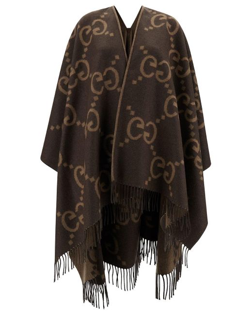 Gucci Brown Reversible Cape With Gg Motif