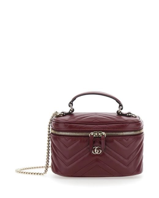 Gucci Purple Bordeaux Handbag With Chain-Link Shoulder Strap And Gg Plaque On The Front