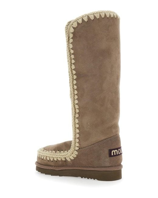 Mou Brown 'Eskimo' Boots With Braided Effect And Logo Patch On The Rear