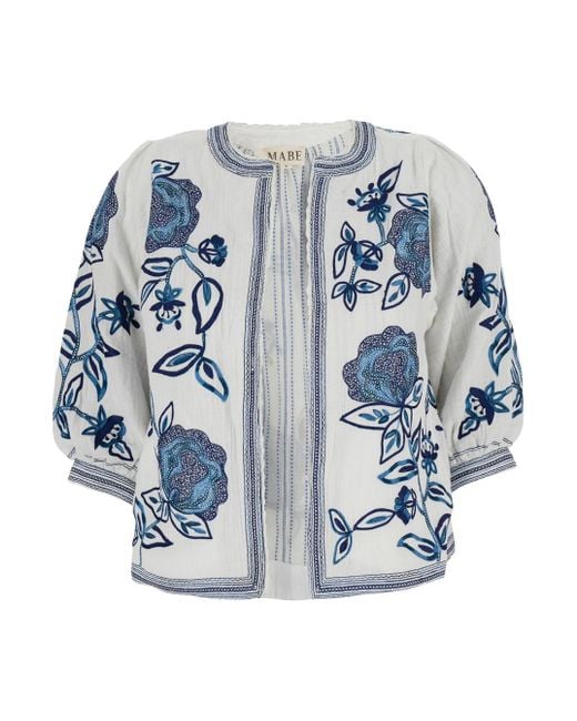 M.A.B.E Blue 'Eden' Jacket With Puffed Sleeves And All-Over Floral Print
