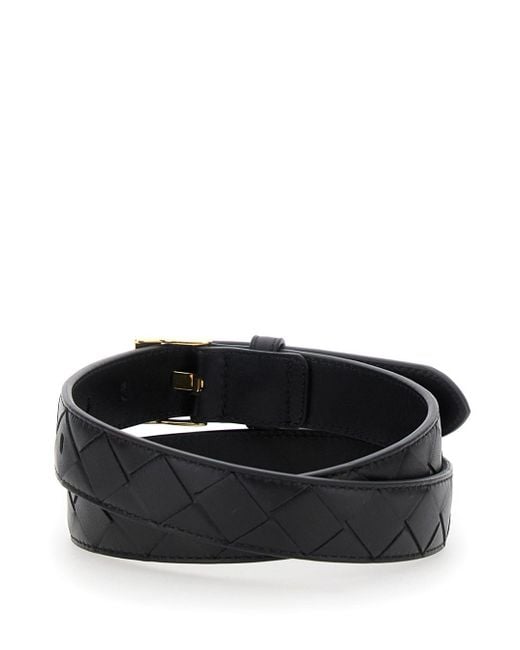 Bottega Veneta Black Belt With All-Over Intreccio Motif