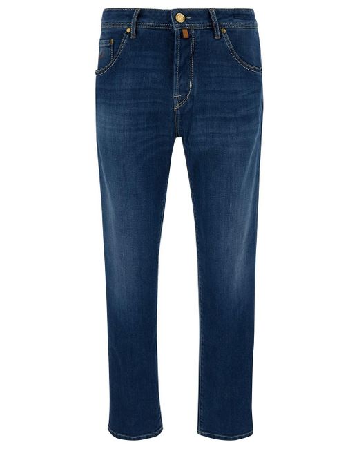Jacob Cohen 'scott' Blue Cropped Jeans With Logo Patch In Cotton Denim Man for men