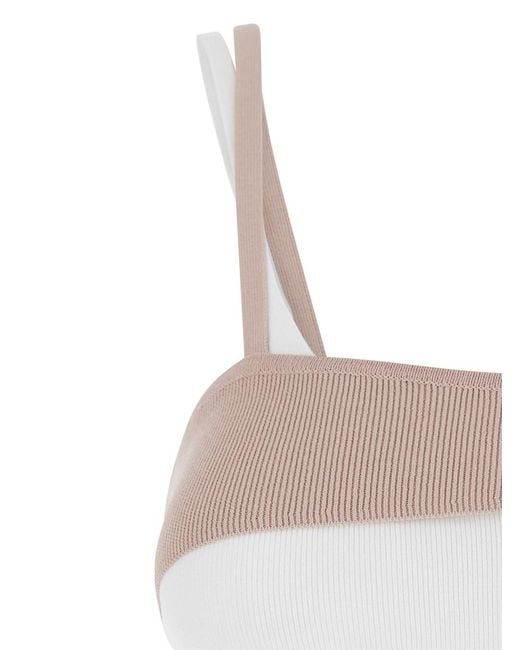 DIESEL White Top With Bicolor Spaghetti Straps And Rectangular Nackline