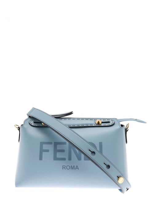 Fendi Blue Woman's By The Way Medium Light E Leather Crossbody Bag With Logo