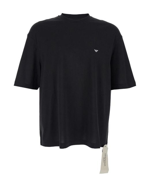 Emporio Armani Black T-Shirt Crew Neck Cotton for men