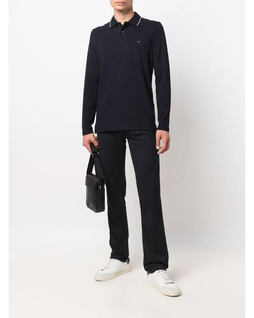 Emporio Armani Blue Long Sleeve Polo for men