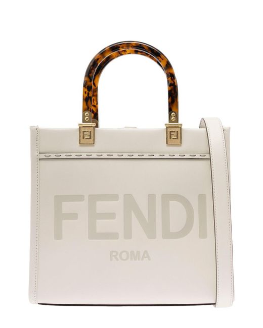 Fendi Natural 'Sunshine Small' Tote Bag With Embossed Logo And Tortoises