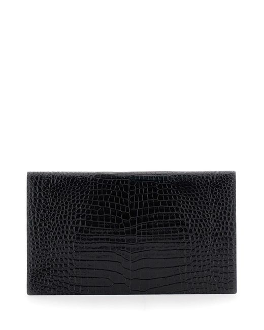 Saint Laurent Black Clutch Bag With Logo Plaque On The Front And All-Over Crocodile Effect
