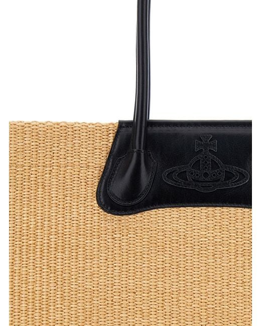 Vivienne Westwood Natural 'Troy' Tote Bag With Orb Logo Embossed On The Front And Raffia Effect
