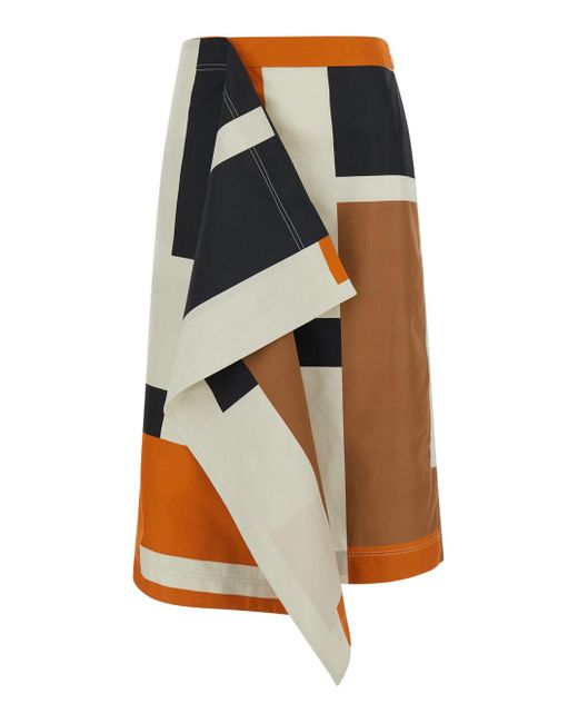 Fendi Multicolor And Long Skirt With Draped Panel