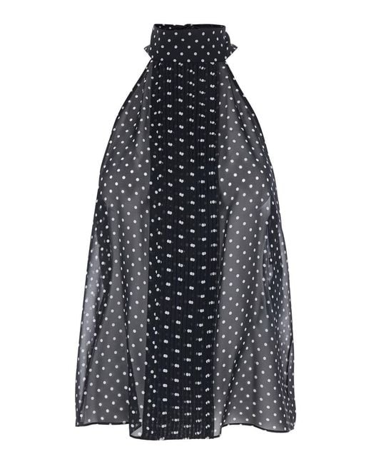 Tom Ford Blue Sleeveless Top With Halterneck And All-Over Polka Dot Motif
