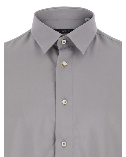 Low Brand Gray Shirt With Short Sleeves And Classic Collar for men