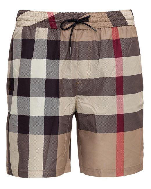 Shorts da mare in nylon vintage check uomo di Burberry in Natural da Uomo