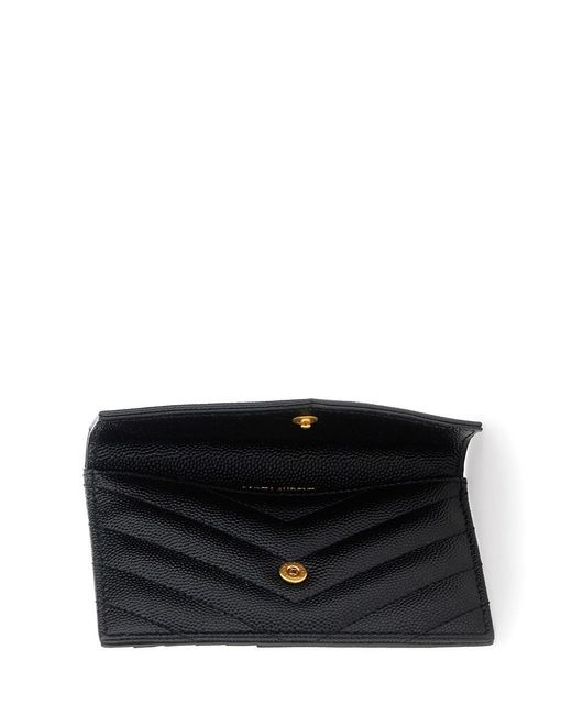 Saint Laurent Black Card Holder Cassandre Crocodile-Embossed Calf Leather Accessory