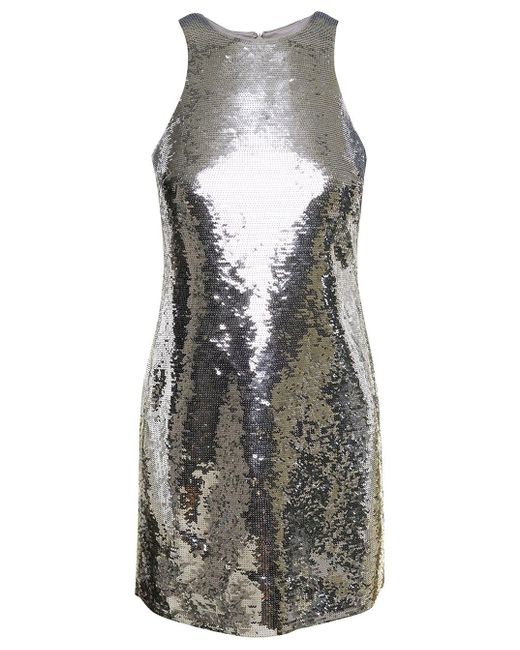 MICHAEL Michael Kors Gray Mini Silver Dress With All-over Paillettes Embellishment In Recycled Fabric