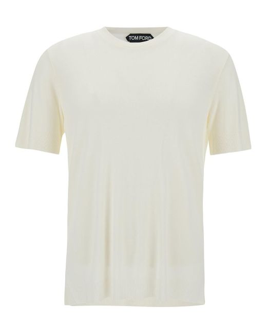 T-Shirt Girocollo Con Rifiniture A Coste di Tom Ford in White da Uomo