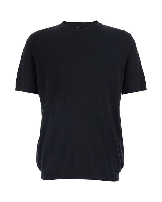 Kangra Black Crew Neck Sweater With Ribbed Details for men