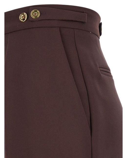 Elisabetta Franchi Brown Pants With Jewel Button Details