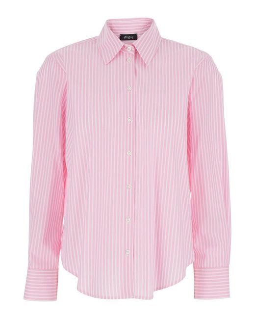Le Plain Pink Shirt With Classic Collar And Striped Motif