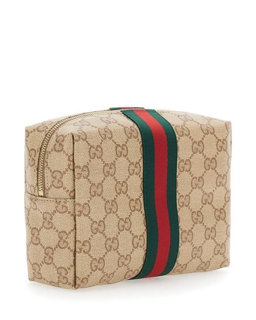 Gucci Natural Pouch With All-Over Gg Motif And Web Detail