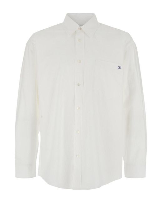 DUNST White Shirt With Patch Pocket On The Front And Embroidered Logo
